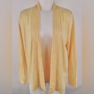 L.L. Bean Long Sleeve Open Cardigan Supima Cotton Butter Yellow w  Pintuck Lapel